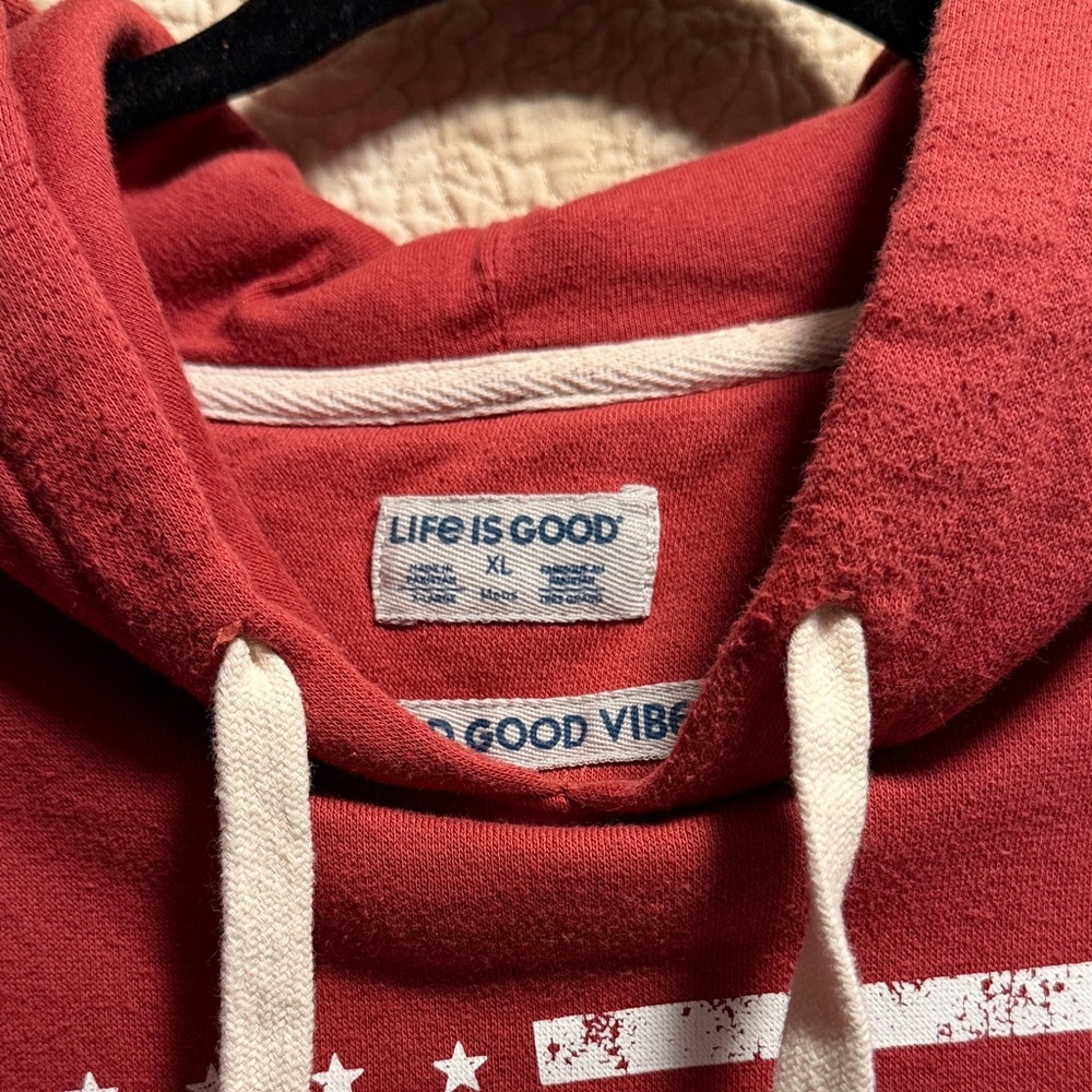 Life Is Good Men's Red Hoodie with Flag Design - Picture 2 of 6